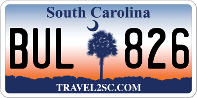 SC license plate BUL826
