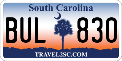 SC license plate BUL830