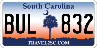 SC license plate BUL832