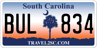 SC license plate BUL834