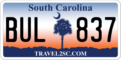 SC license plate BUL837