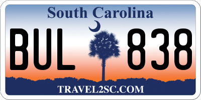 SC license plate BUL838