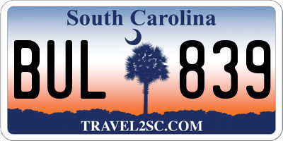 SC license plate BUL839
