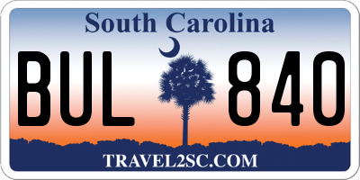 SC license plate BUL840