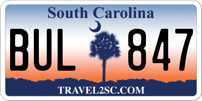 SC license plate BUL847