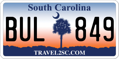SC license plate BUL849