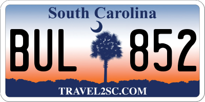 SC license plate BUL852