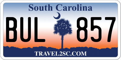 SC license plate BUL857