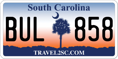SC license plate BUL858
