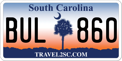 SC license plate BUL860