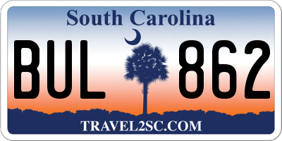 SC license plate BUL862