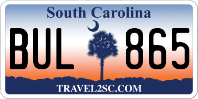 SC license plate BUL865