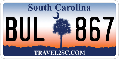 SC license plate BUL867