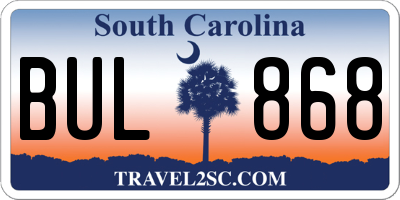 SC license plate BUL868