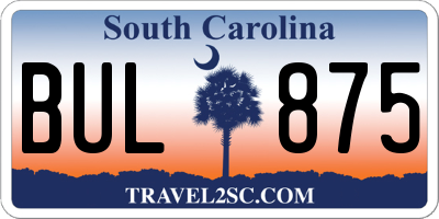 SC license plate BUL875