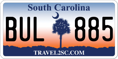 SC license plate BUL885