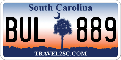 SC license plate BUL889