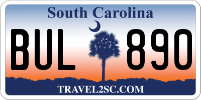 SC license plate BUL890