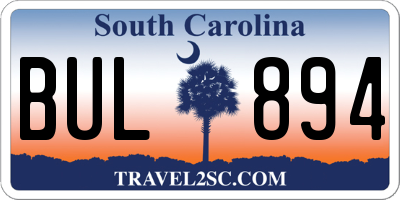 SC license plate BUL894