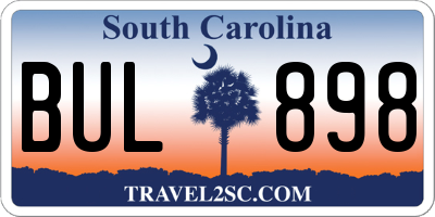 SC license plate BUL898