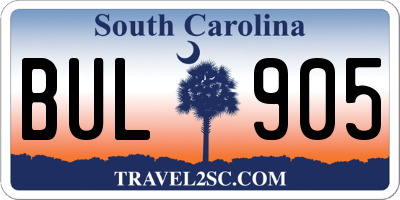 SC license plate BUL905