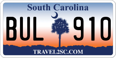 SC license plate BUL910