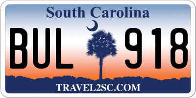 SC license plate BUL918