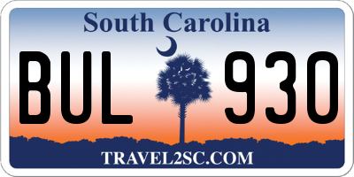 SC license plate BUL930