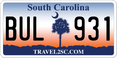 SC license plate BUL931