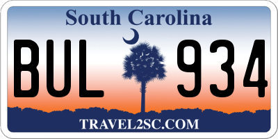SC license plate BUL934