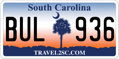 SC license plate BUL936