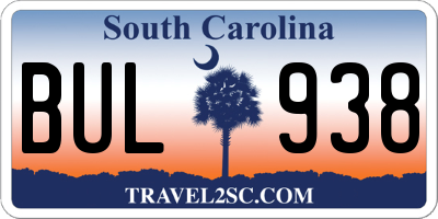 SC license plate BUL938