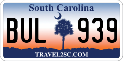 SC license plate BUL939