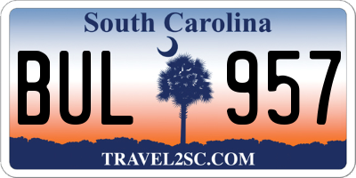 SC license plate BUL957