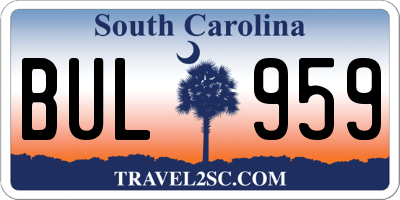 SC license plate BUL959