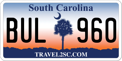 SC license plate BUL960