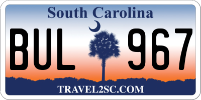 SC license plate BUL967