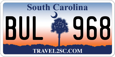 SC license plate BUL968