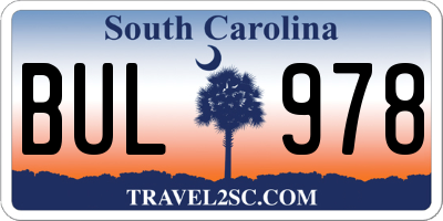 SC license plate BUL978