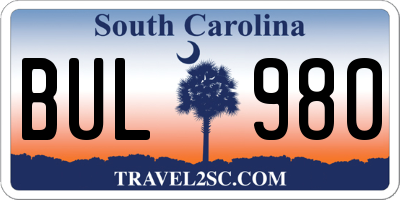 SC license plate BUL980