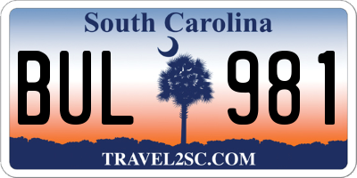 SC license plate BUL981