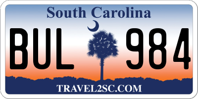 SC license plate BUL984