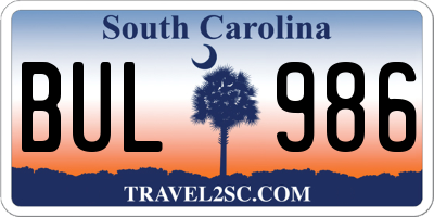 SC license plate BUL986