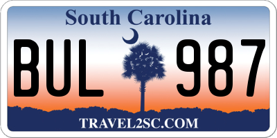 SC license plate BUL987