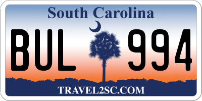 SC license plate BUL994