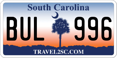 SC license plate BUL996