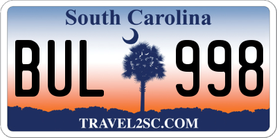 SC license plate BUL998