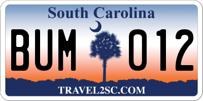SC license plate BUM012