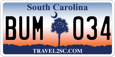 SC license plate BUM034