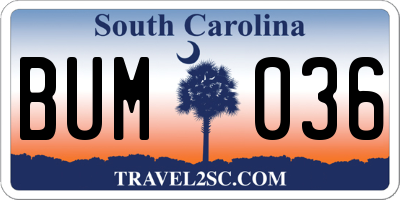SC license plate BUM036